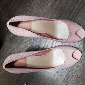 Christian Dior Rose Pink Snakeskin Platform Peep Toe High Heel Pumps